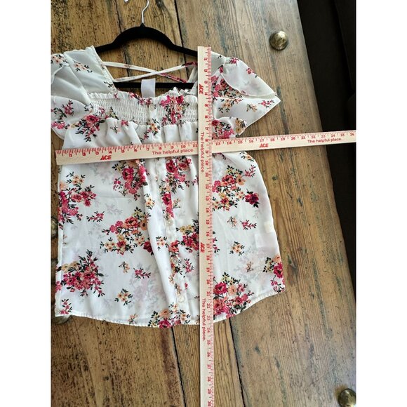 NOBO Womens Cream Pink Floral Blouse M short sleeve ribbed round neck polyester - Picture 5 of 5